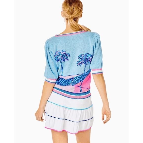 🌴🎾NWT LILLY PULITZER Short Sleeve Tennis Vivie Sweater SIZE M, L, XL MSRP $148 - Picture 9 of 16